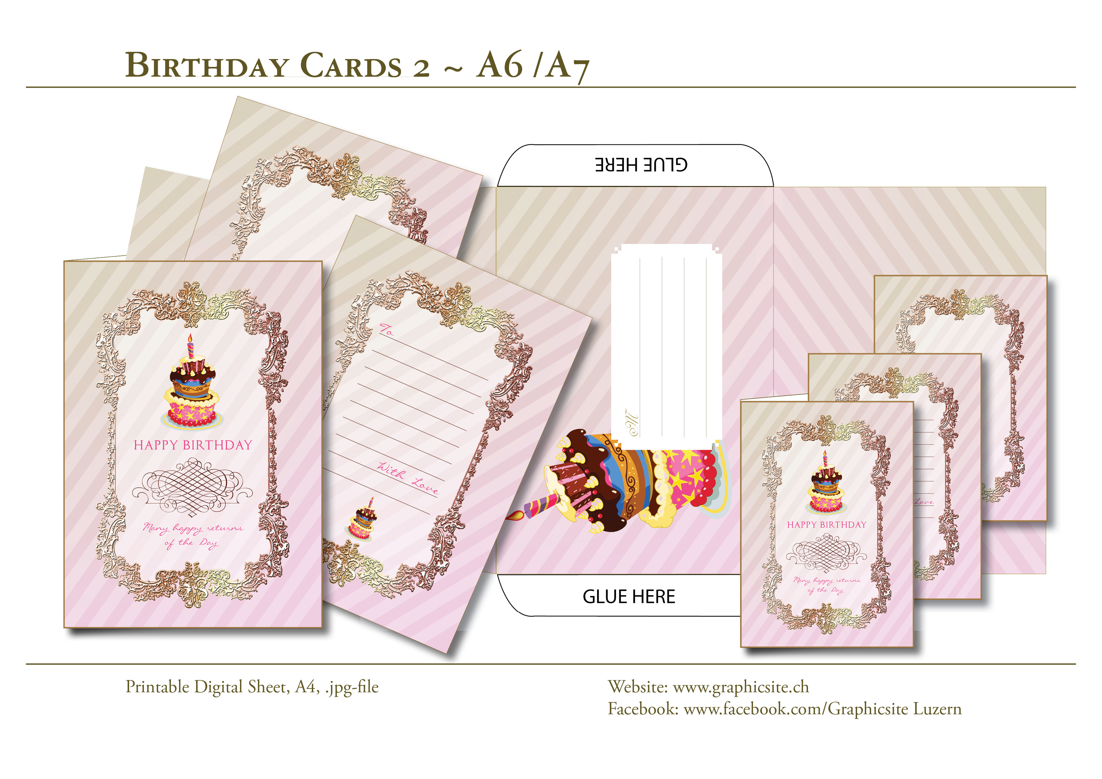 Printable Digital Sheets - Birthday Card Collection - Birthday Cards 2 - Greeting Cards, Notecards, Envelope, Graphic Design Luzern, Schweiz