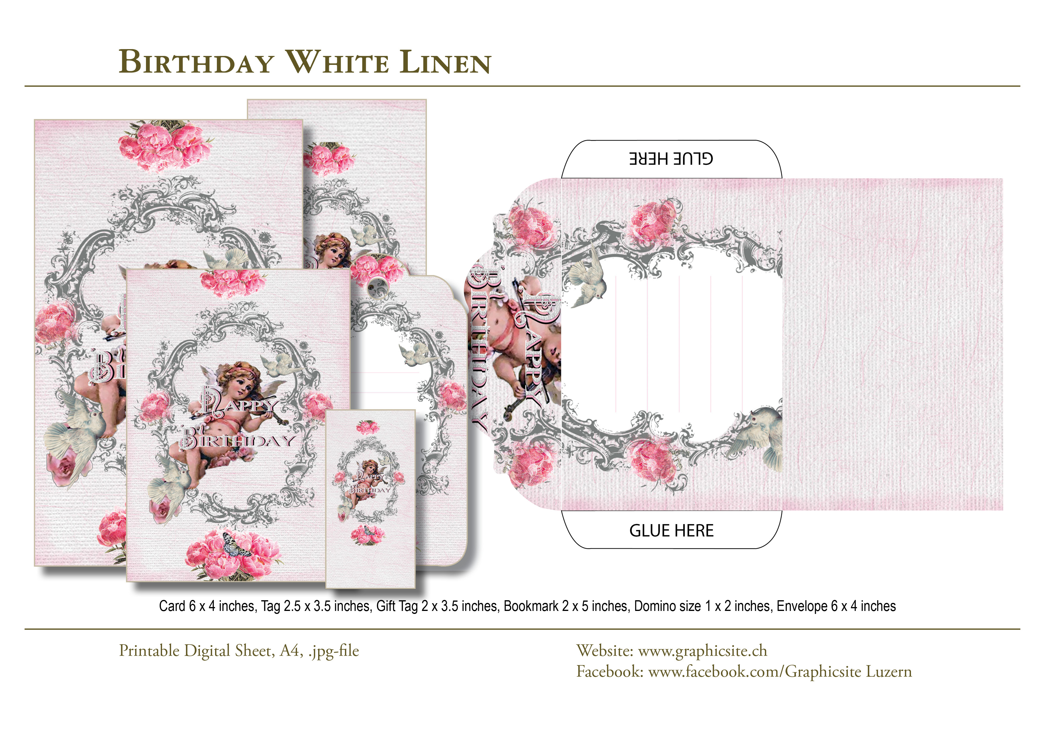 Printable Sheets - Collection - Birthday - WhiteLinen, Angel, Roses