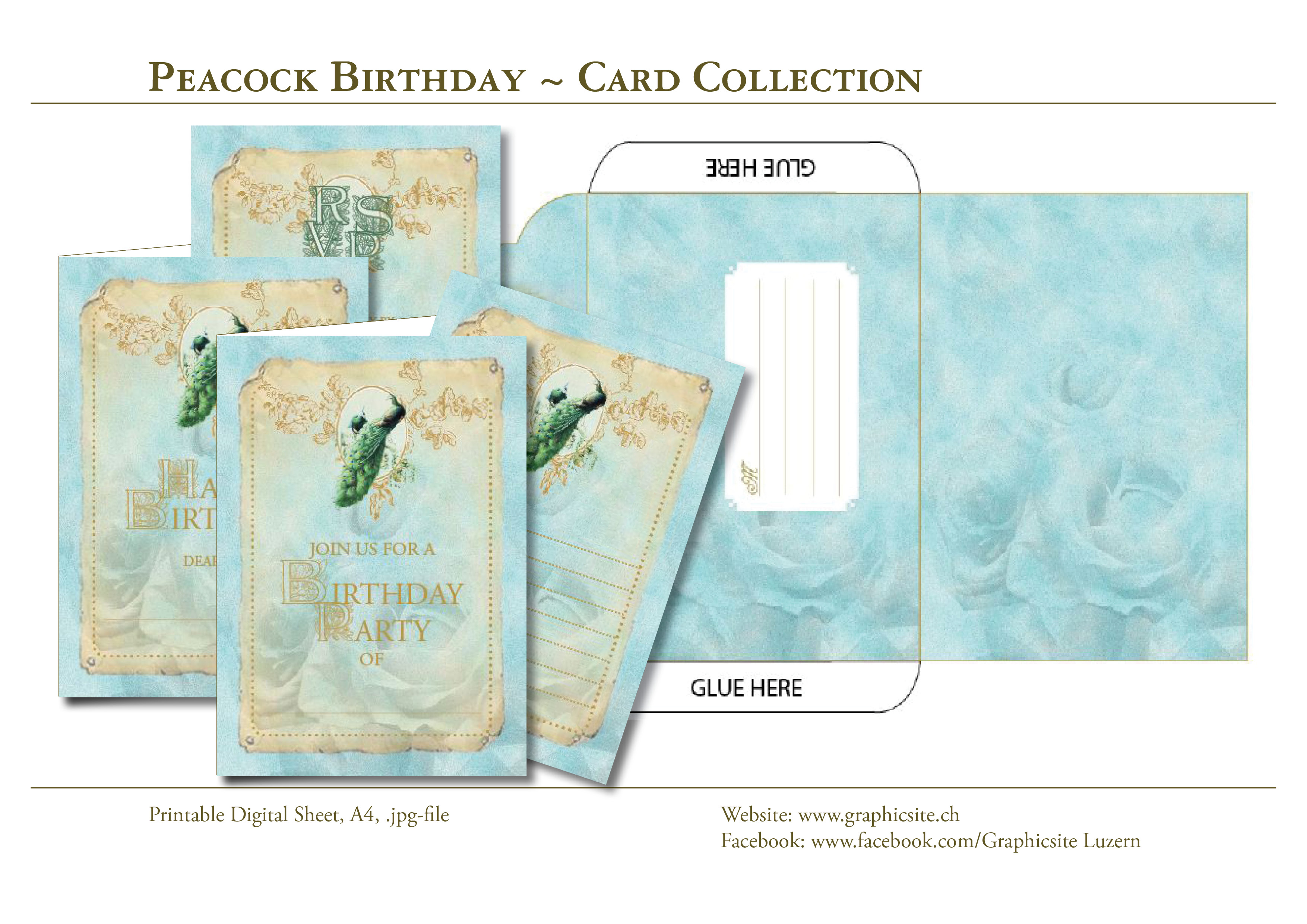 Printable Digital Sheets - Collection DIN A - Birthday - Peacock Birthday - Graphic Design Luzern, Schweiz