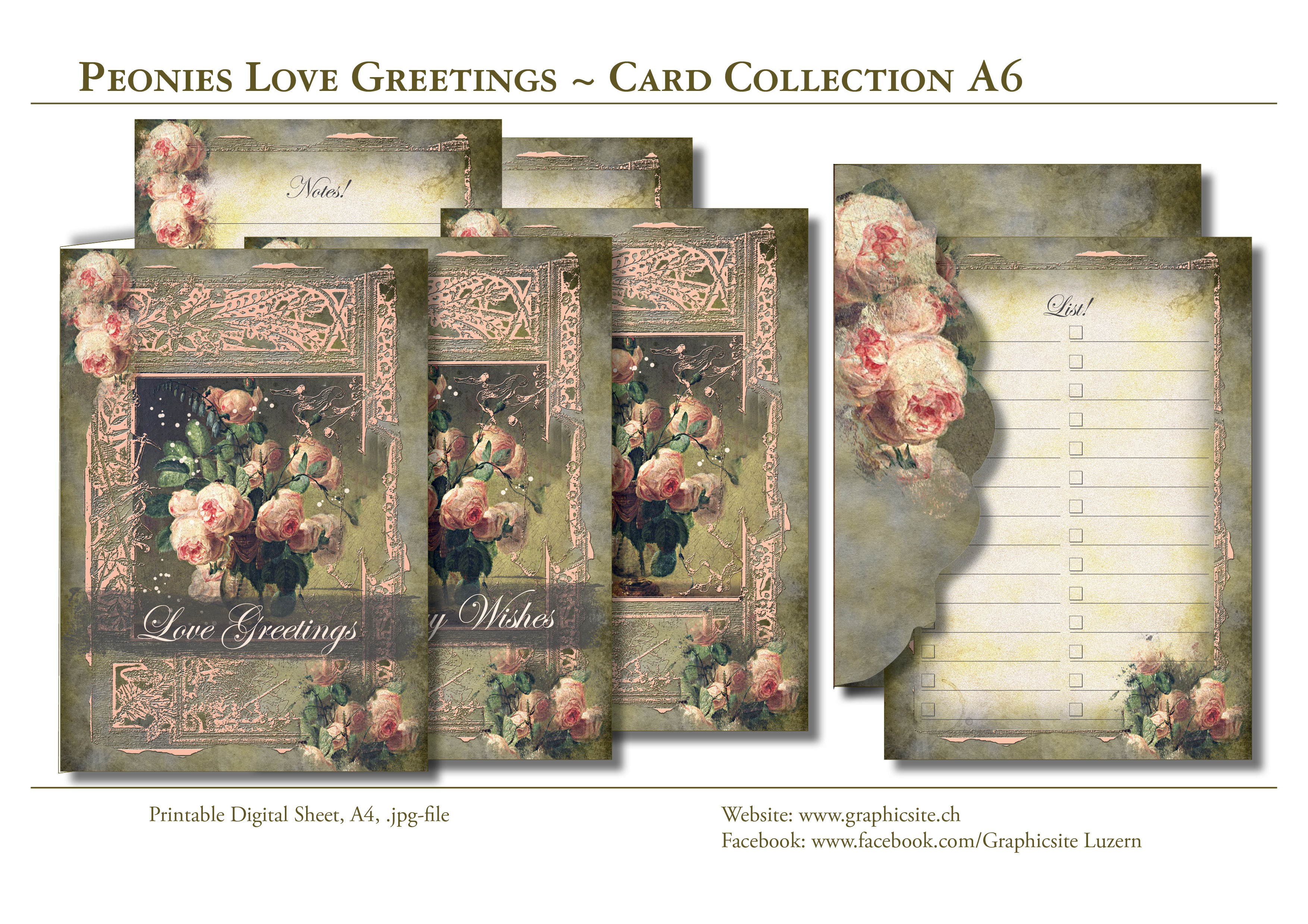 Printable Digital Sheets, scrapbooking, journal, cardmaking, greetingcards, birthday, envelop, graphic design, luzern, flowers, floral, roses, peonies,