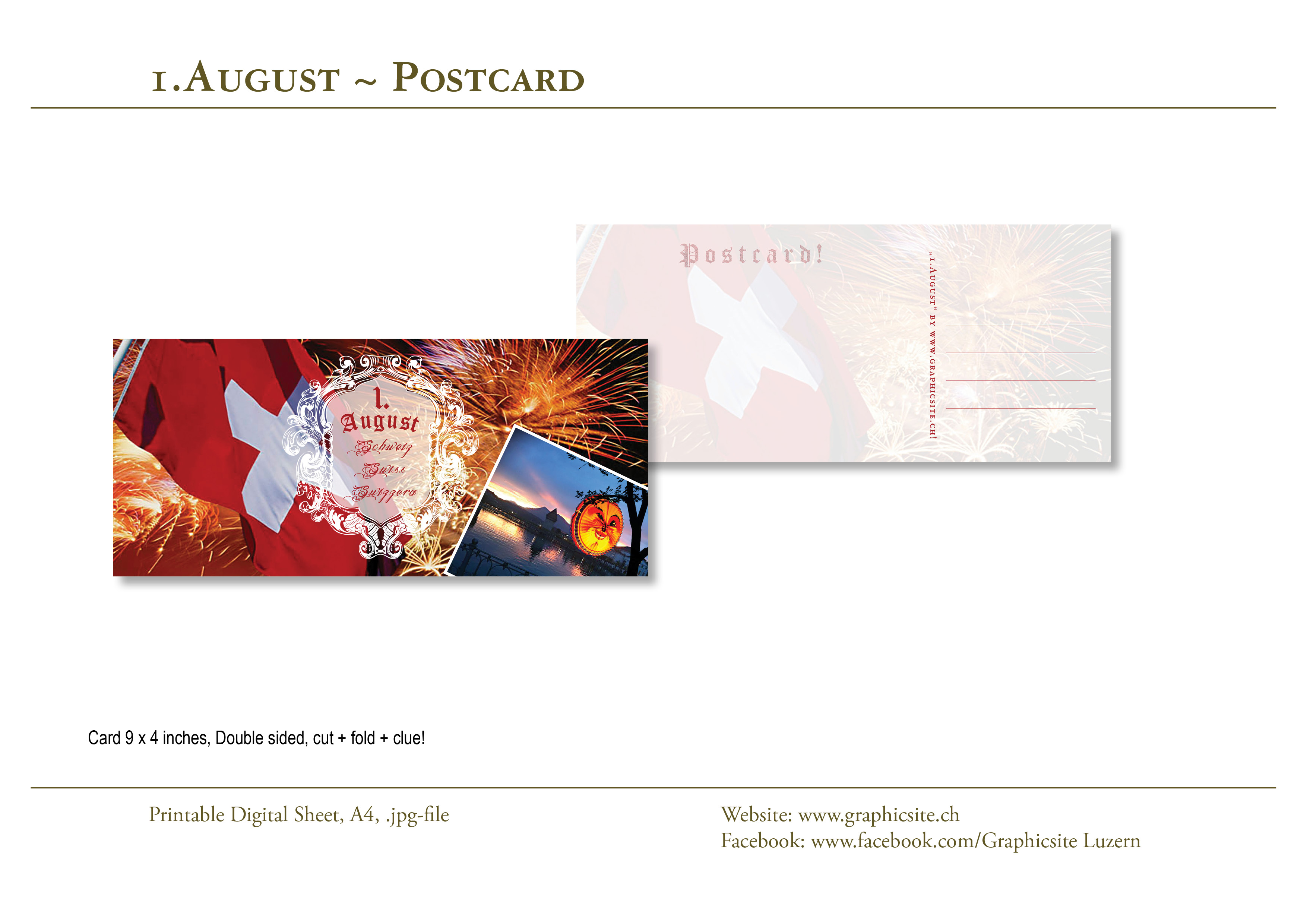 Printable Digital Sheets - 9x4 Cards - August 1st - Switzerland #switzerland, #luzern, #festivities, #fireworks, 