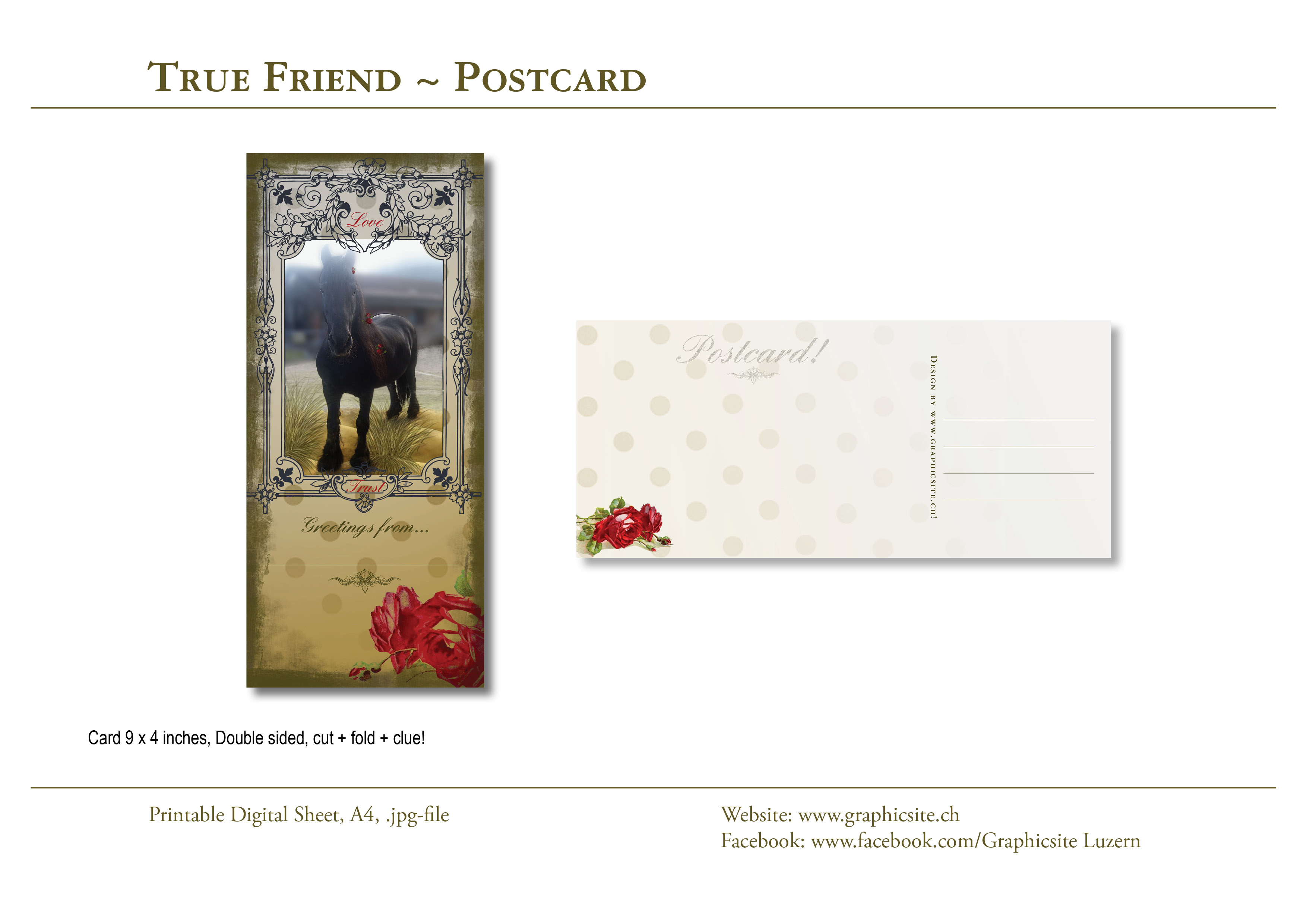 Printable Digital Sheets - Postcard 4x9inches - TrueFriend, #cards, #postcard, #greetingcard