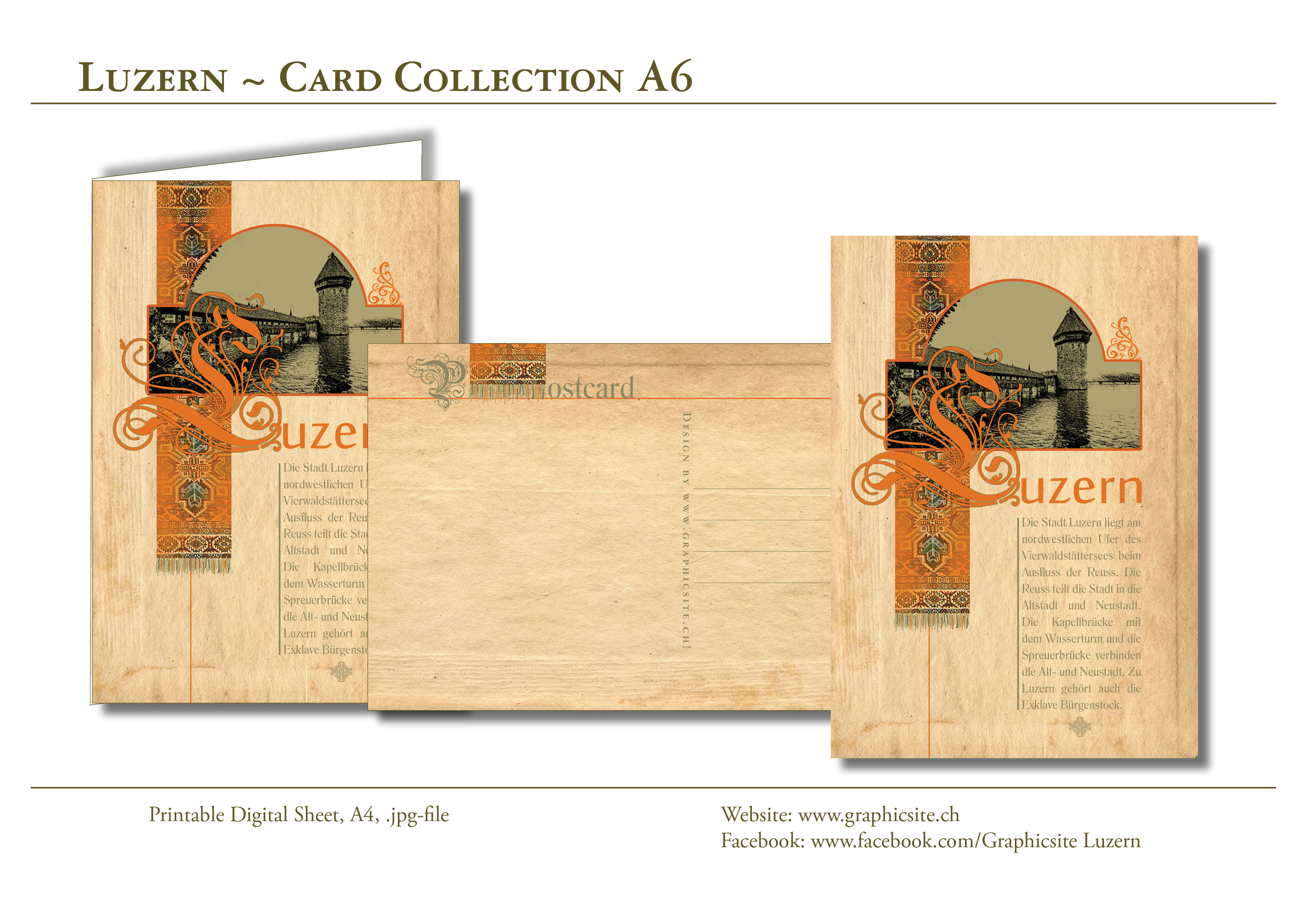 Printable Digital Sheets - Greetingcards, Postcards, Luzern, Vintage, oldPaper, Graphic Design,