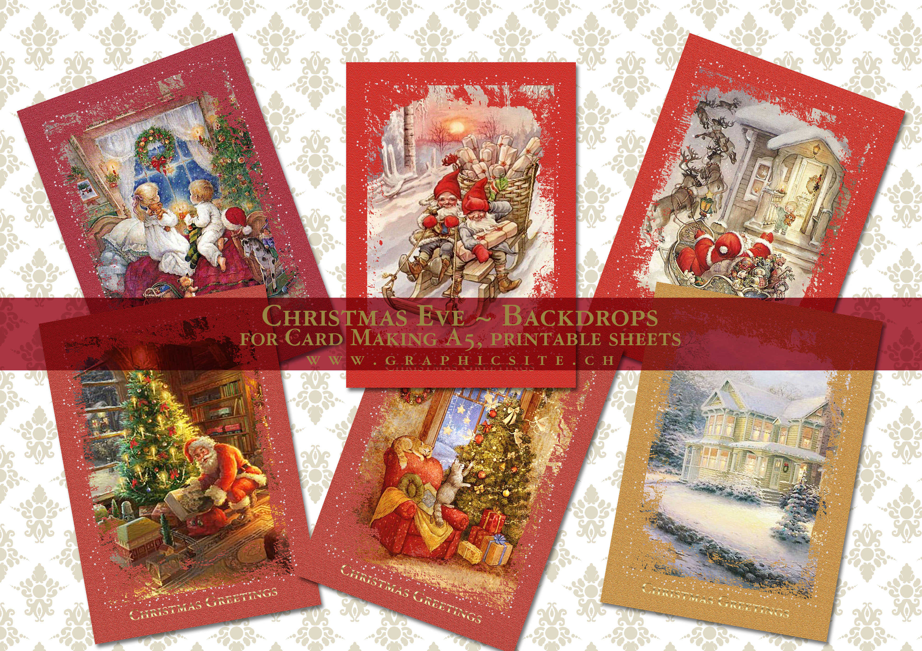 Printable Digital Sheets, Backgrounds, Backdrops, Christmas Eve, Santa Claus, Winter, Snow,