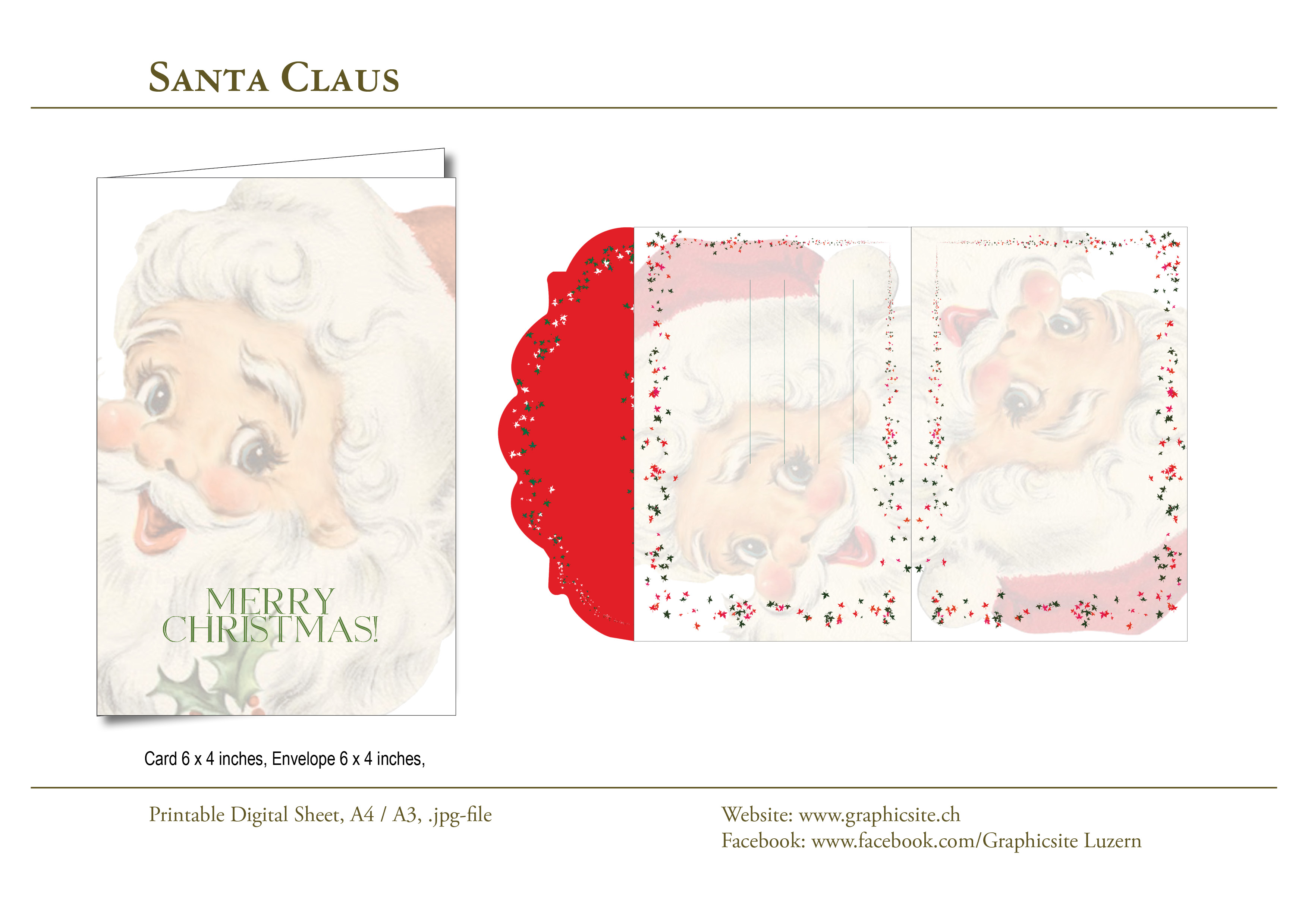 Printable Digital Sheets - Christmas - Santa Claus Cardset - #christmas, #printable, #digital, #sheets, #santaclaus, #greetingcards, #envelope,