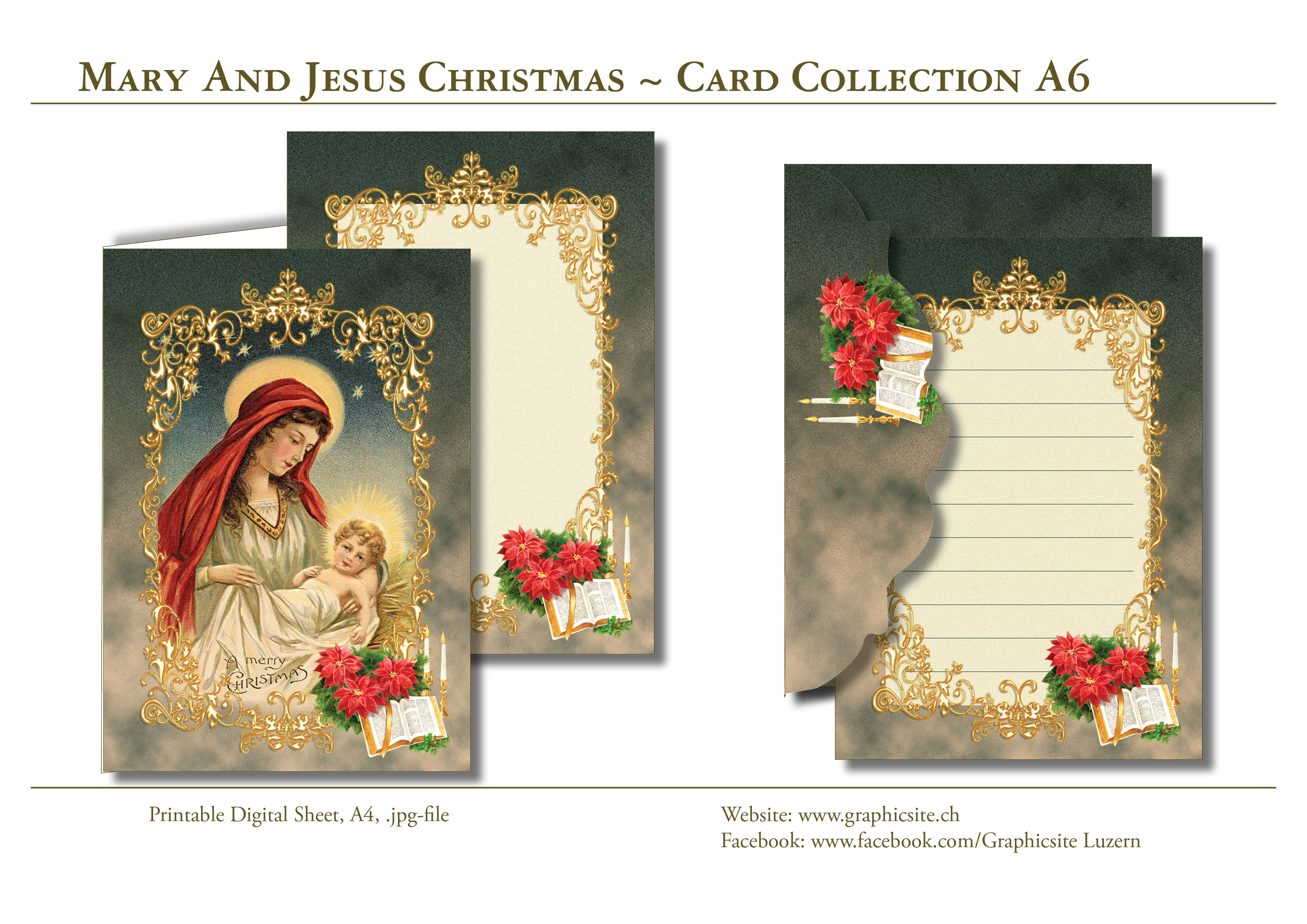 Printable Digital Sheets - Greeting Cards, Postcards, Christmas, Graphic Design, Luzern,