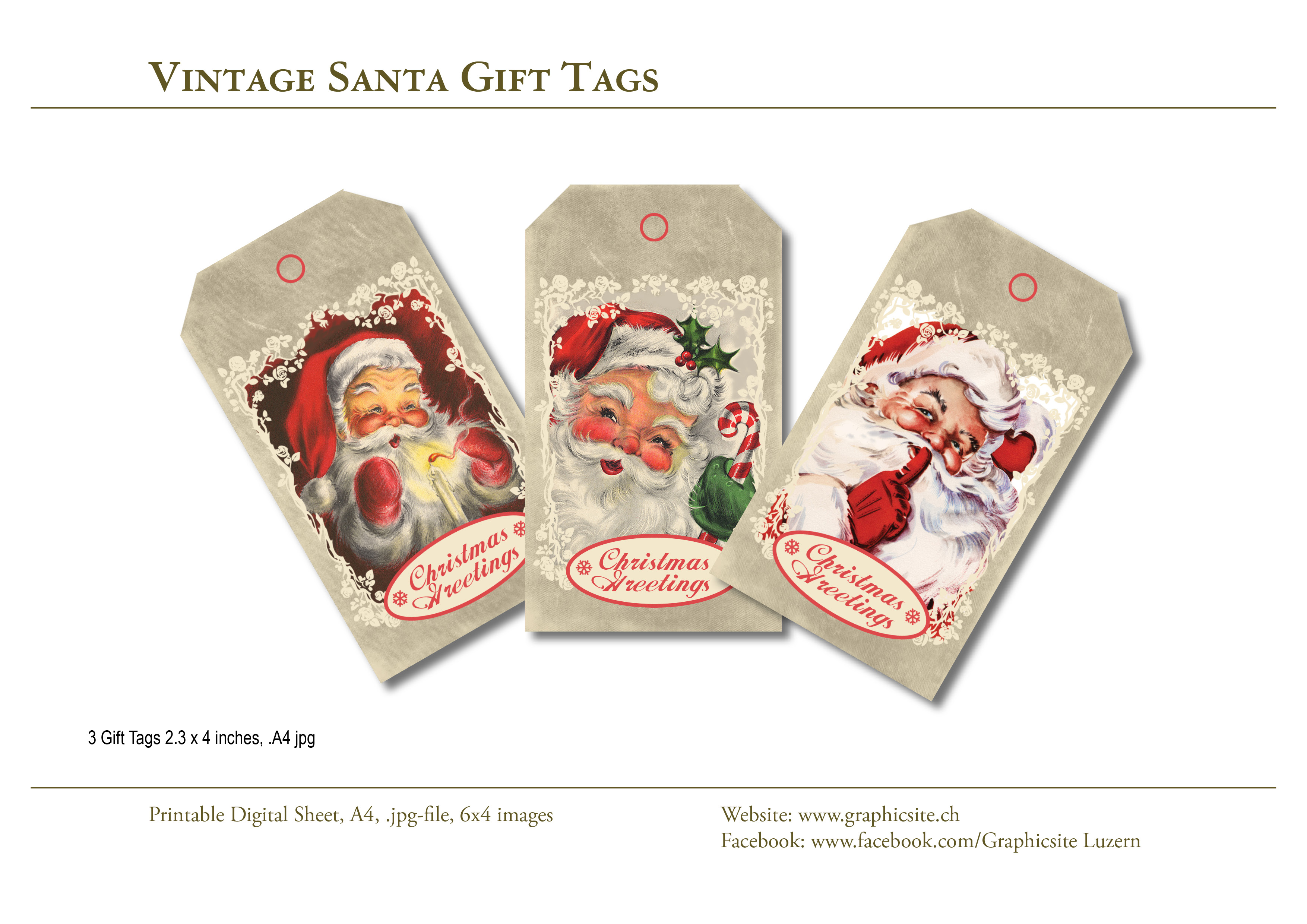Karten selber drucken - Weihnachtskarten, Grusskarten, Vintage Vintage Santa Gift Tags - #weihnachtskarten, #karten, #selber, #drucken, #gestalten, #etiketten, #basteln, #luzern, #schweiz