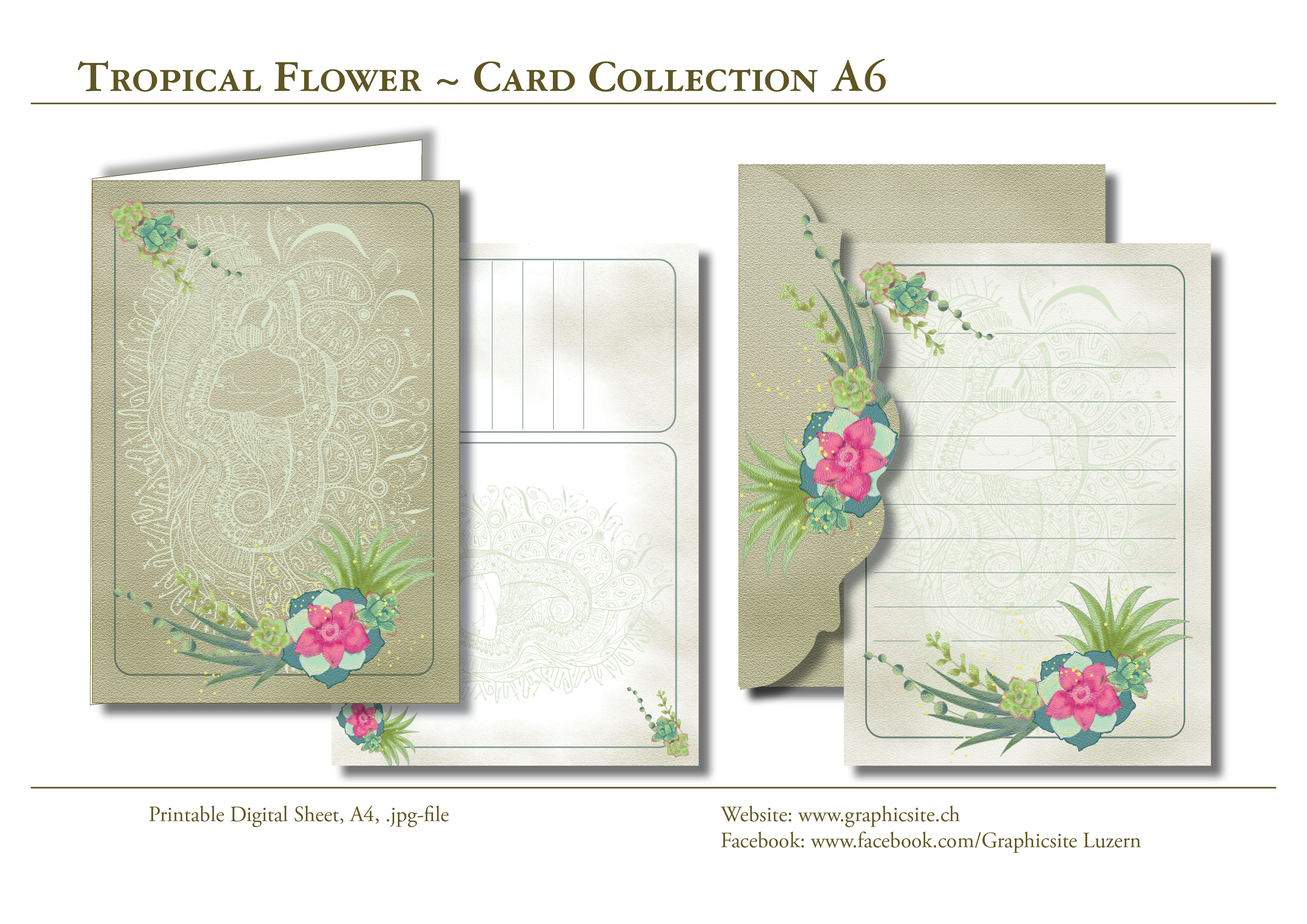 Druckbare Karten, Grusskarten, Kartenkollekton, Ornament, Blumen, 