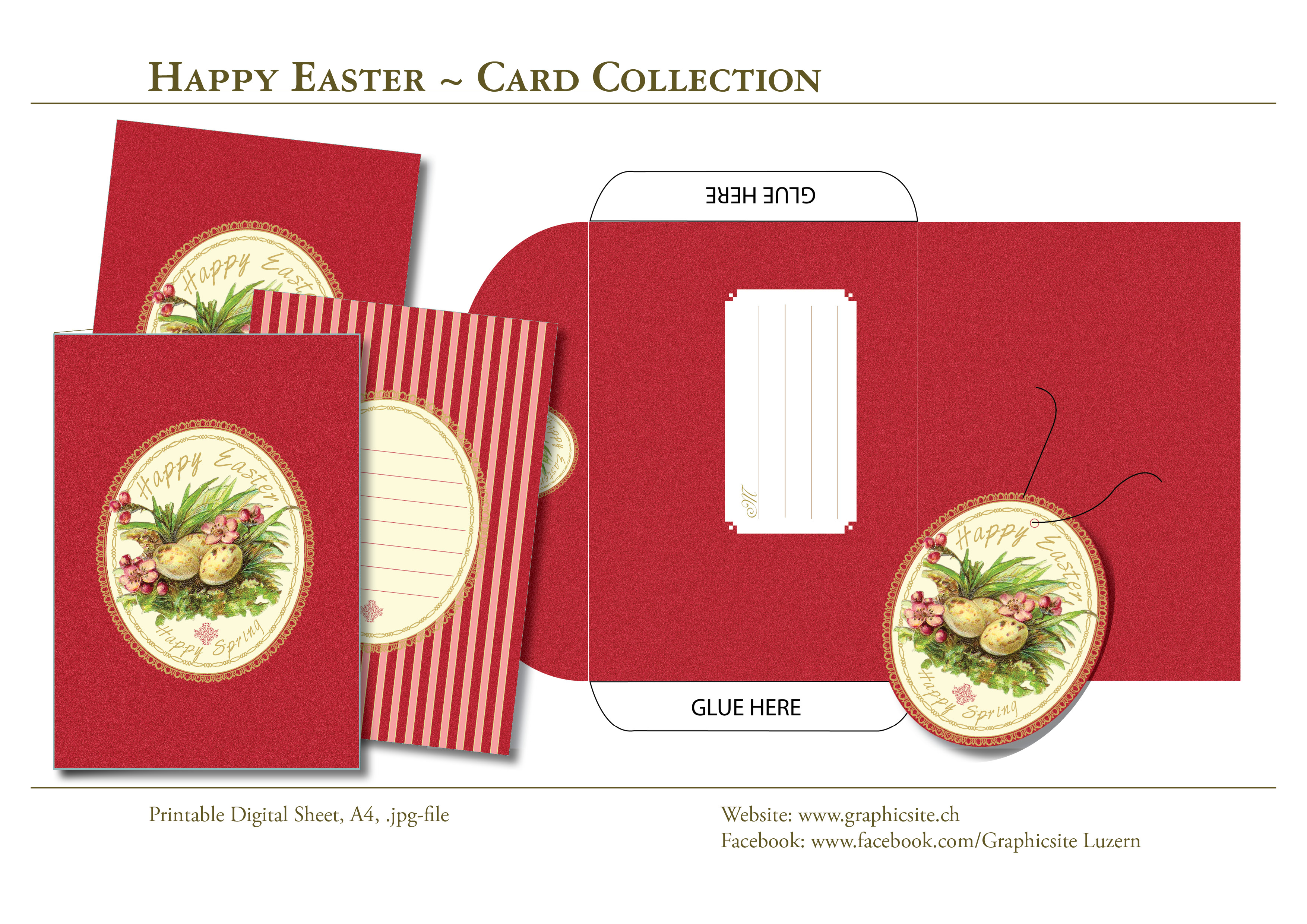 Printable Digital Sheets - Card Collection - DIY Printing, Easter2, download, online, shopping, Graphic Design, Luzern,