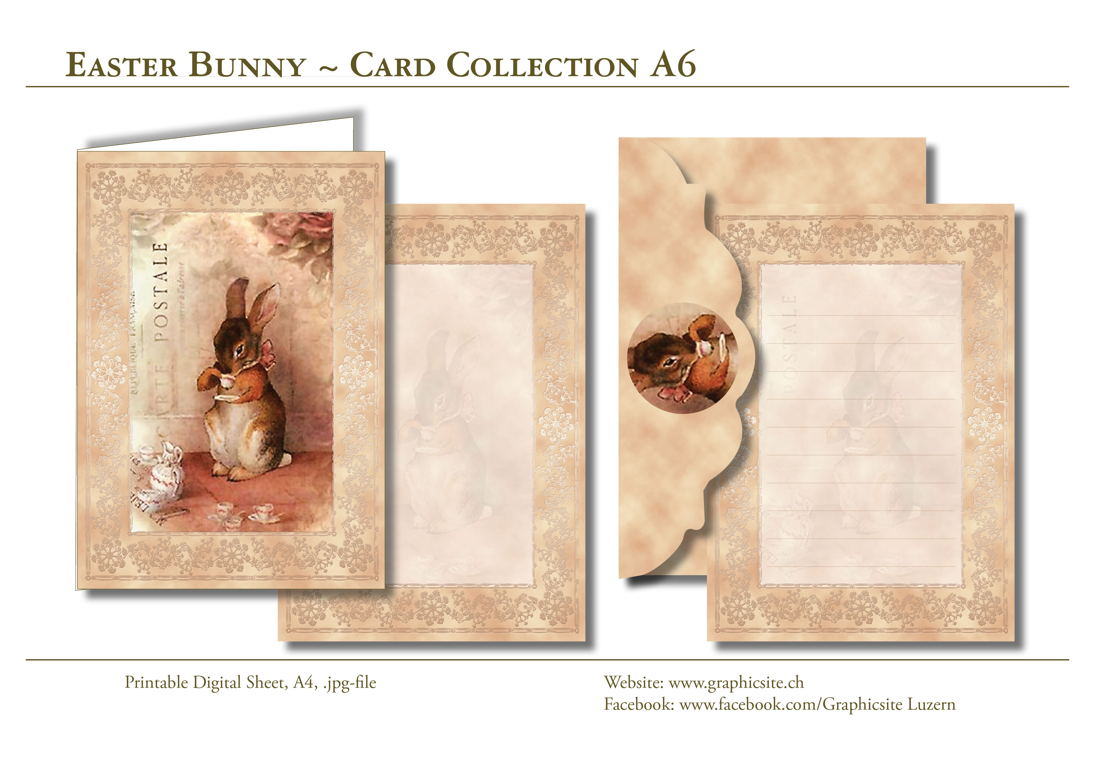 Printable Digital Sheets, Cardmaking, Scrapbooking, Easter, Bunny, Vintage, Greeting Cards, Postcards, Notecards,