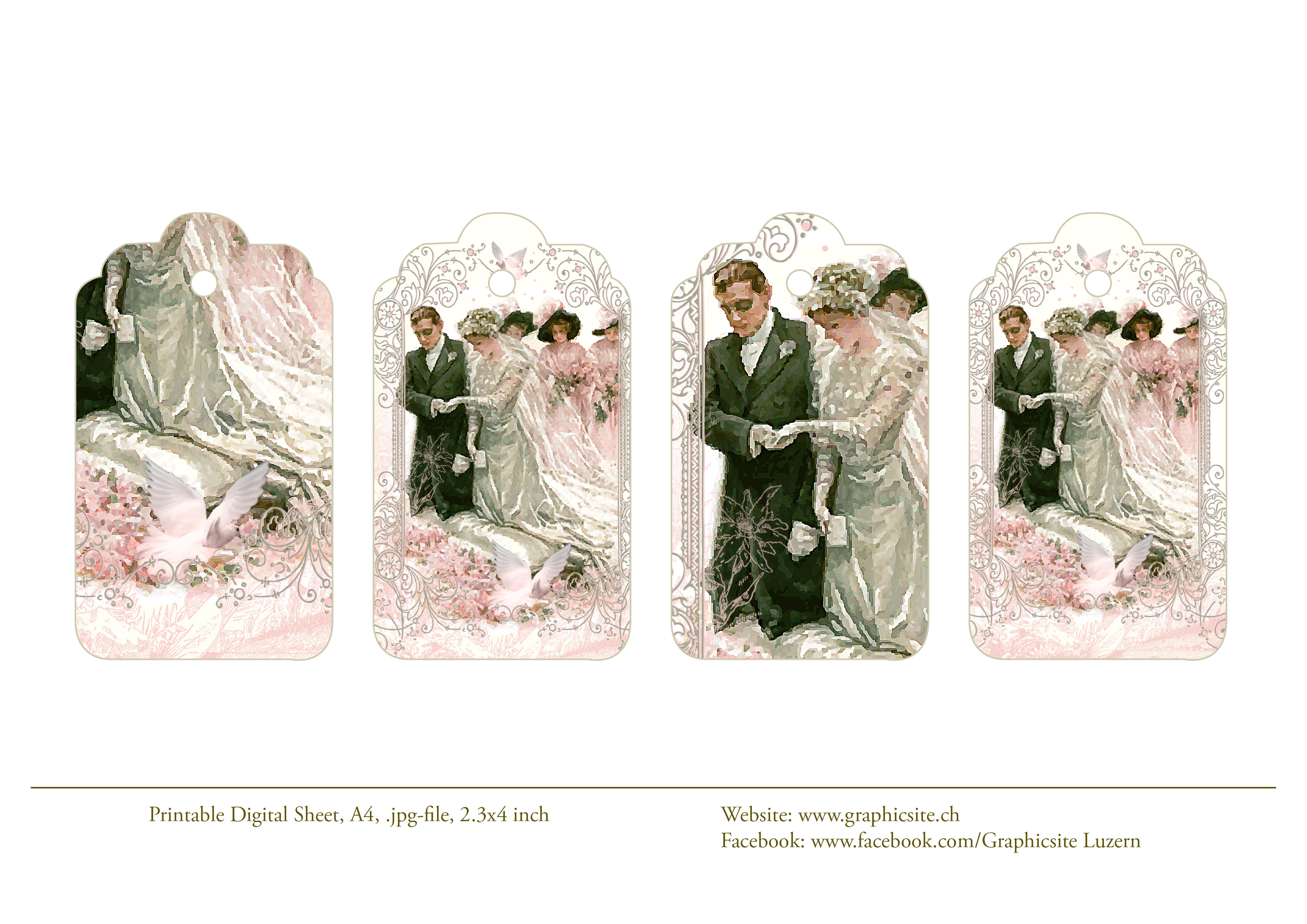 Karten selber drucken - Etiketten - Hochzeit, Viktorianisch