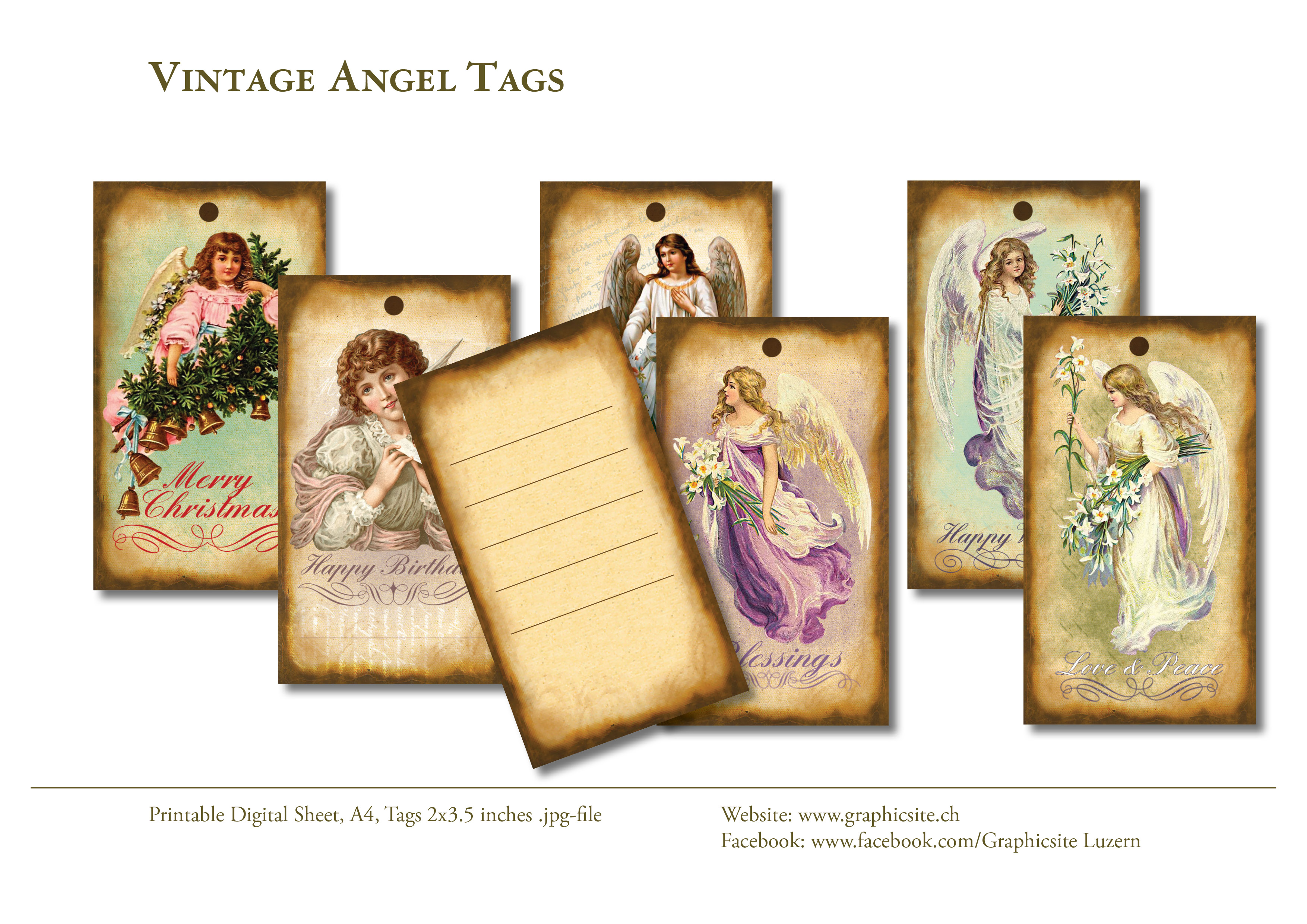 Karten selber drucken - Etiketten - Antike Engel Etiketten - #anhaengeetiketten, #geschenketiketten, #produktetiketten