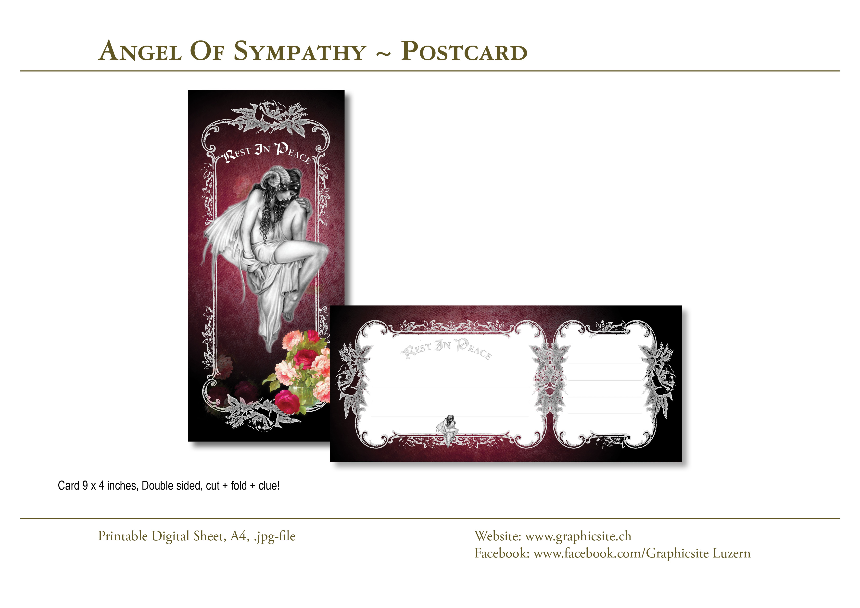 Karten selber drucken - Trauerkarten - Angel Of Sympathy - #trauer, #karten, #selber, #drucken, #engel, #postkarte, #basteln, #beileid, #tod, #kondulenzkarten